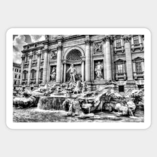 Trevi Fountain, Black And White Sticker